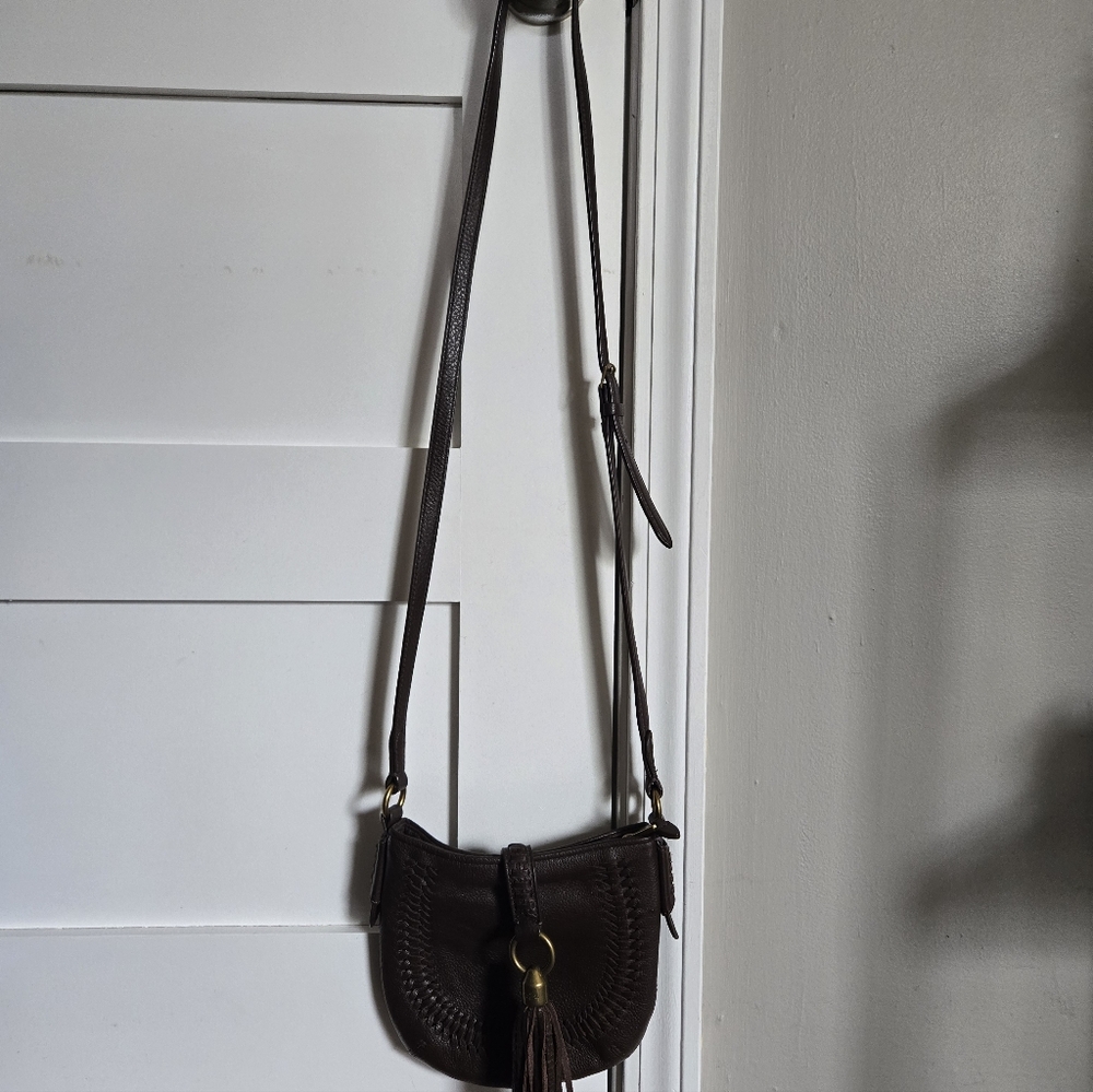 Ralph Lauren Dark Brown Leather Crossbody Bag with Tassel
